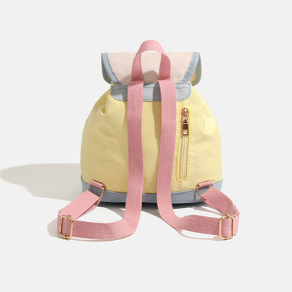 Kids Mini Backpack, Pastel Yellow with Flower Design, Drawstring and Magnetic Closure, Pink Straps