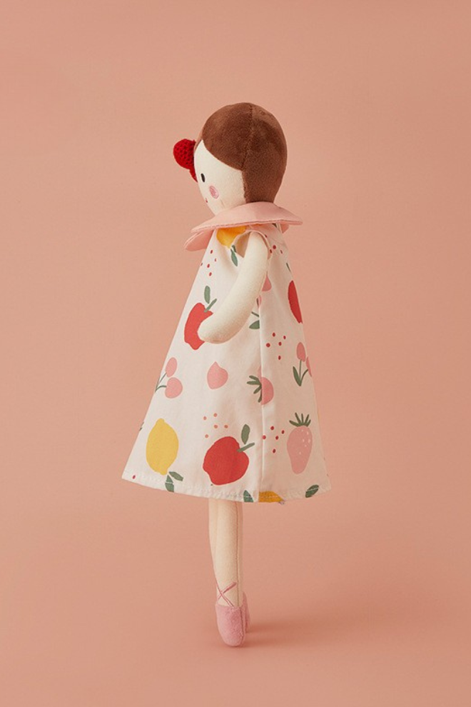 Kids Cherry Print Skirt Soft Doll for Girls – Cute & Cuddly Toy دمية ناعمة للبنات بفستان بطبعة الكرز – لعبة لطيفة وعصرية