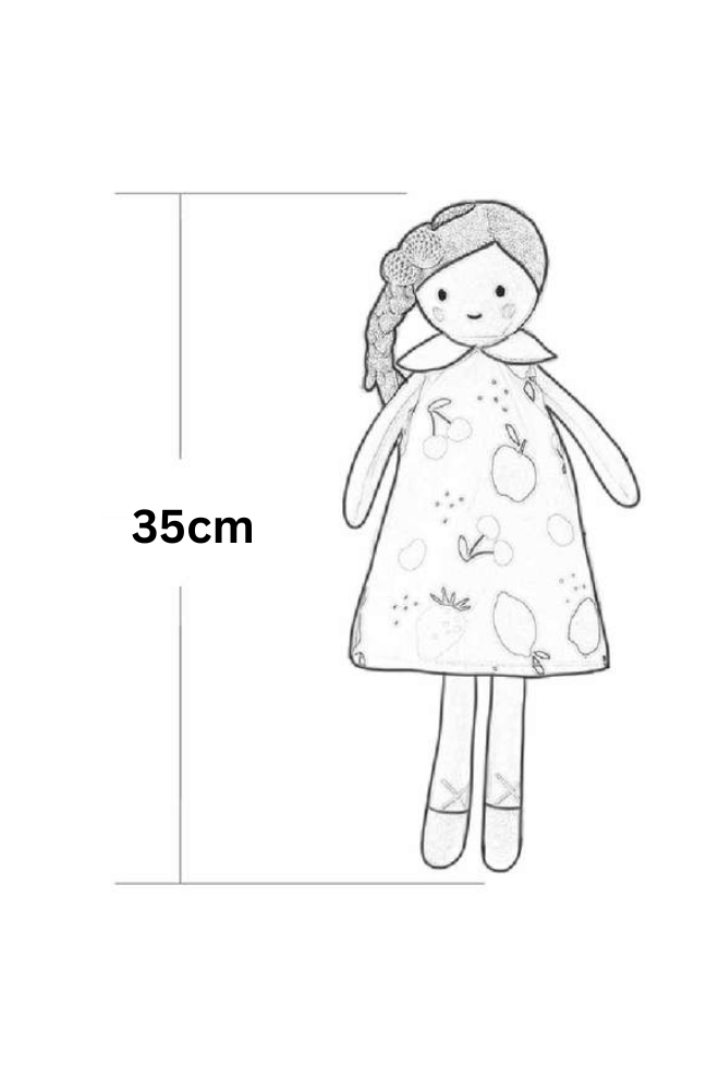 Kids Cherry Print Skirt Soft Doll for Girls – Cute & Cuddly Toy دمية ناعمة للبنات بفستان بطبعة الكرز – لعبة لطيفة وعصرية