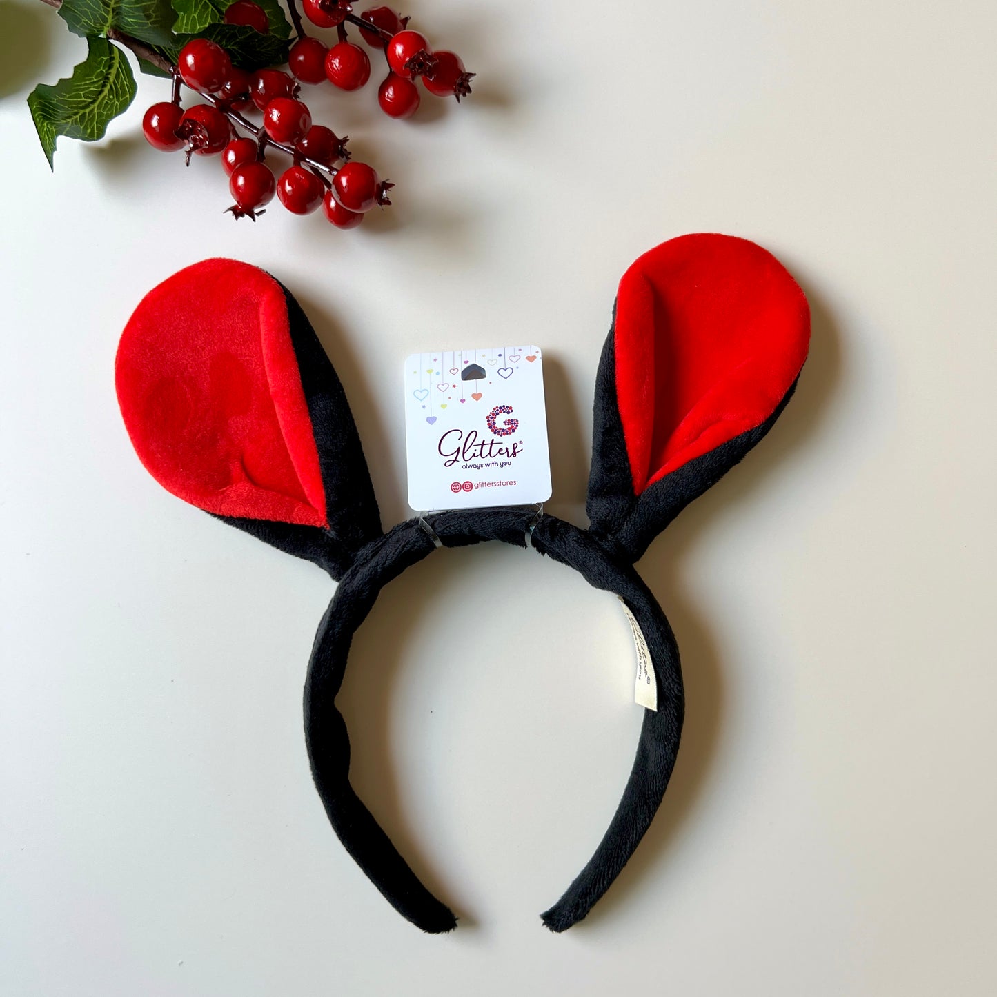 Red and Black Bunny Ear Headband